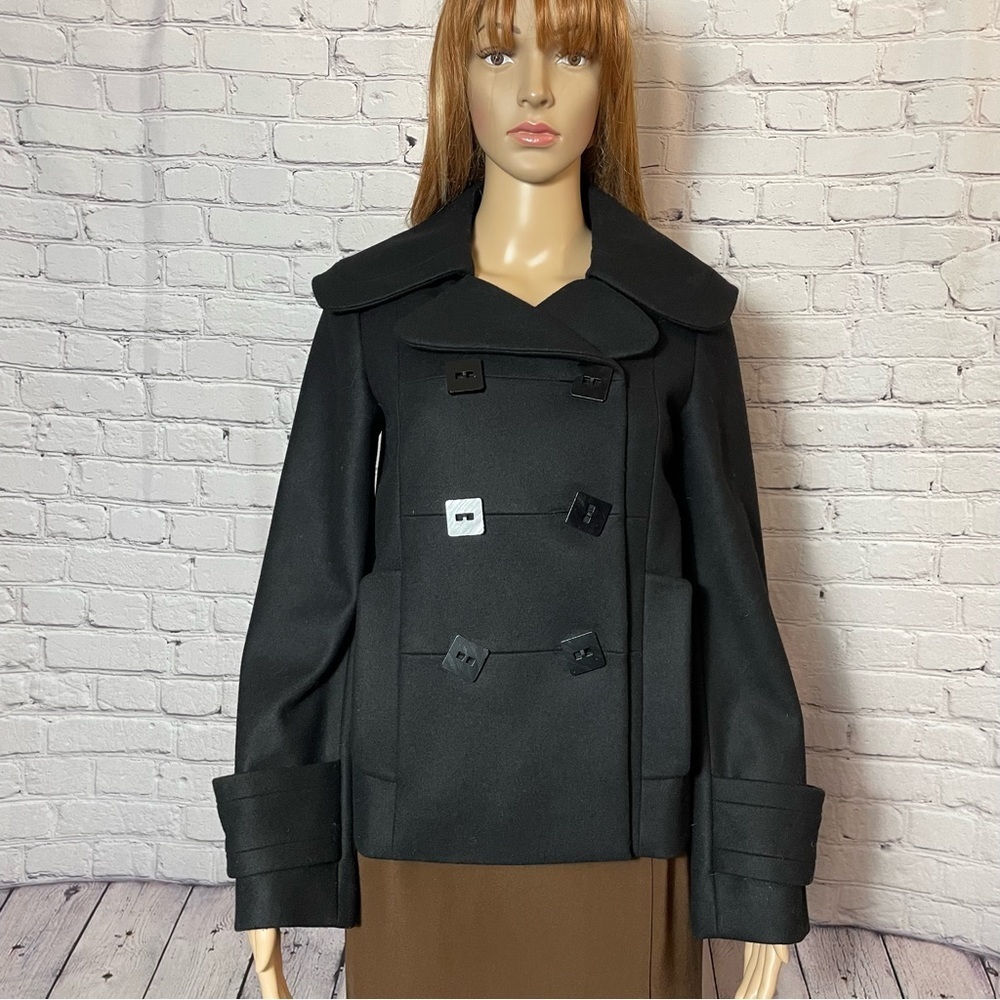 NWT New French Connection Black Wool Cashmere Peacoat Size 0